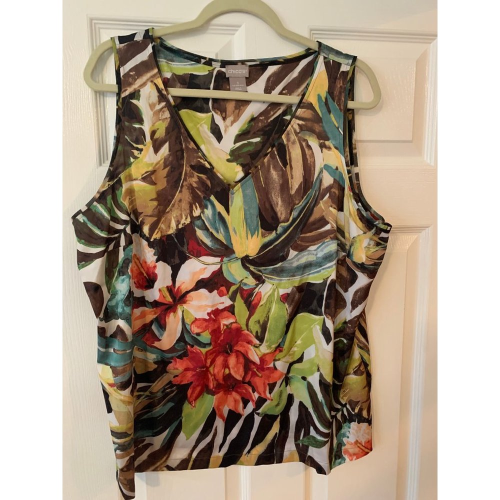 Chico's Multicolor Sleeveless V Neck Floral Crop Top 16/18